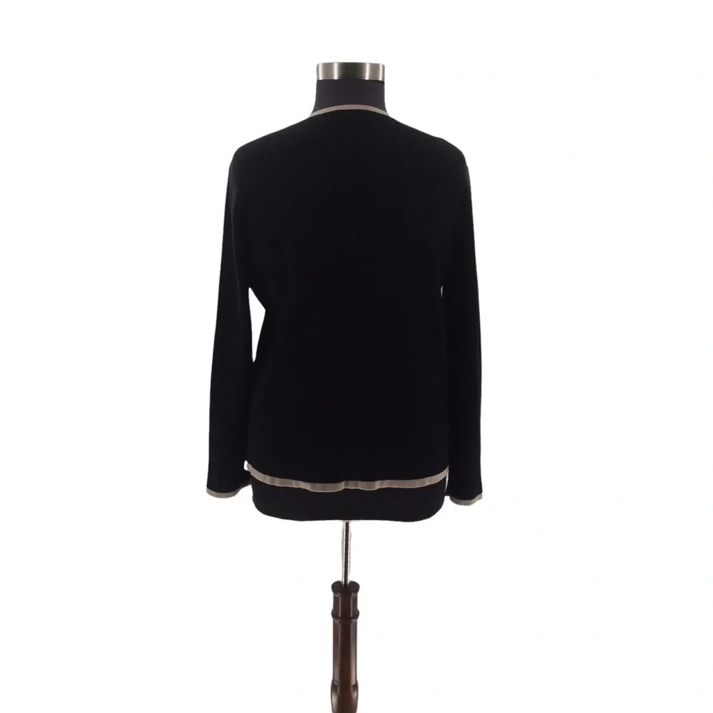 Lane Bryant Ribbed Crew Neck Black and Beige‎ Zip Front Cardigan